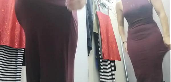 trendsDressing room. Russian girl with big boobs and nipples. Sexy change clothes